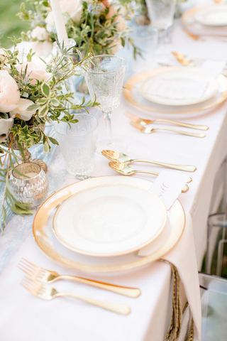 Romantic Wedding Gold and Floral Table Decor