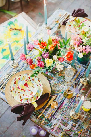 Bright and colorful wedding place settings