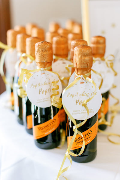 Pop It When She Pops champagne baby shower tags