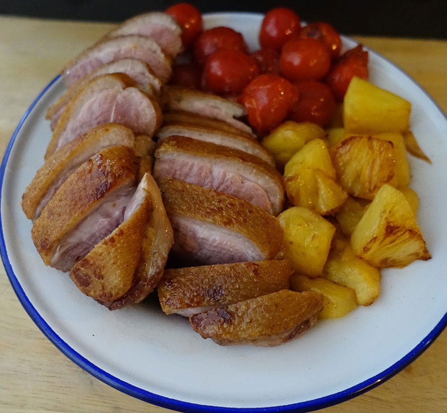 Duck Pineapple and Tomatoes ready for plating