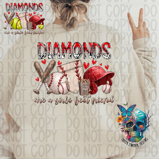 Diamonds are a Girls Best Friend Baseball/Softball Ready to Press Sublimation and DTF Transfer