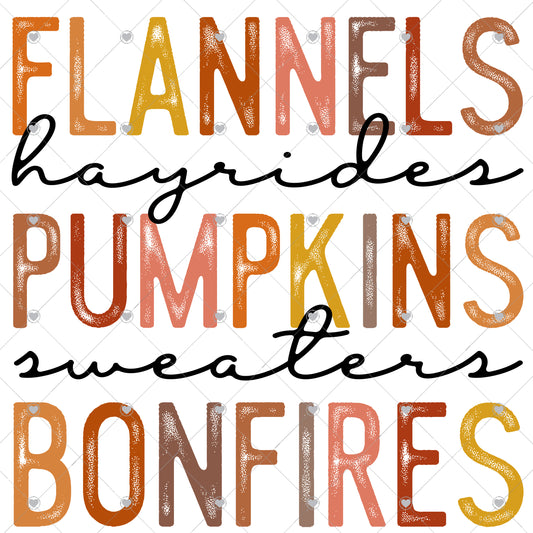 Flannels, hayrides, pumpkins, sweaters and bonfires Ready To Press Sublimation and DTF Transfer