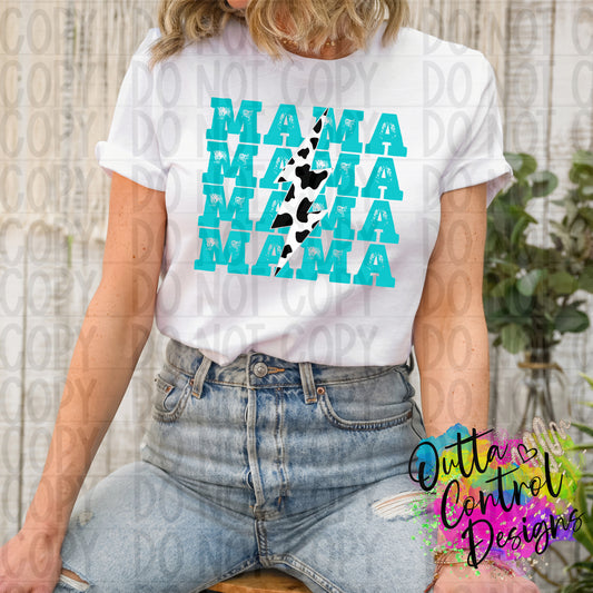 Mama Blue Cow Bolt Ready To Press Sublimation and DTF Transfer