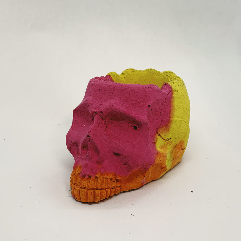 Pink, Yellow, and Orange Concrete Skull Object