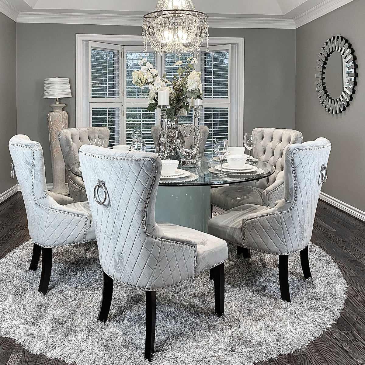Glamour I Light Gray Velvet Dining Chair (Set of 2) – Gold Furnish