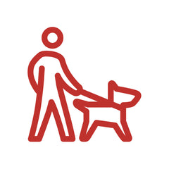 person walking dog red icon