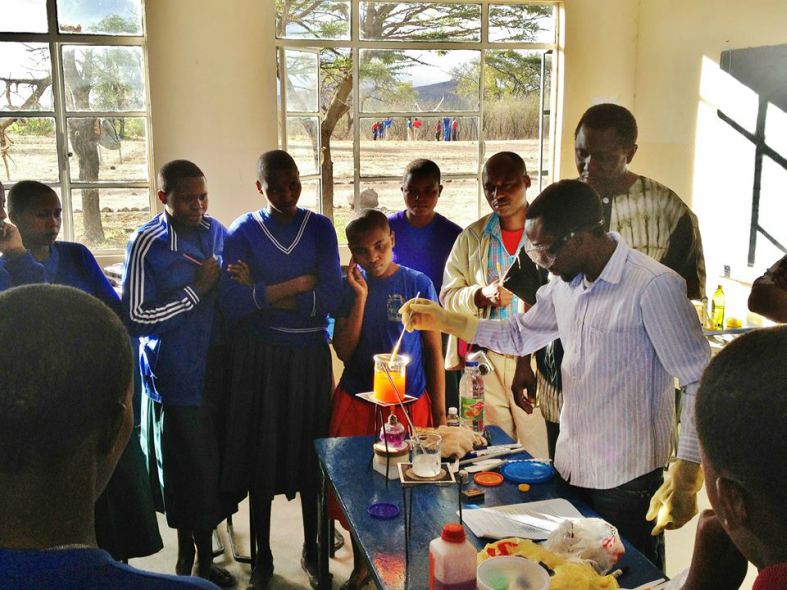 Making soap with students.