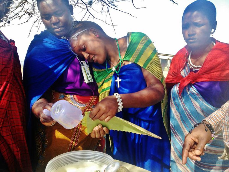 Making soap with an aloe vera plant.