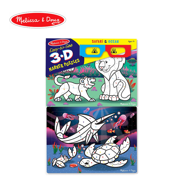 Melissa & Doug Easy-to-See 3-D Marker Coloring Puzzles Safari and Ocean 