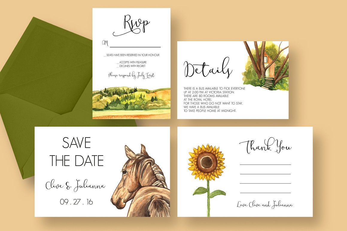 Country Wedding Equestrian Theme Invitation Suite Bluebell