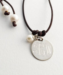 Leather and Pearl Monogram Necklace