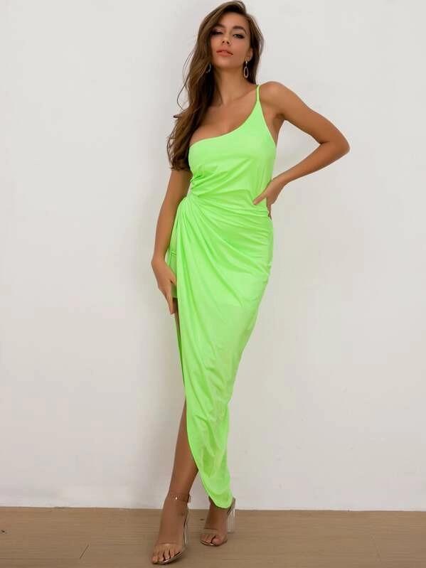 lime one shoulder dress