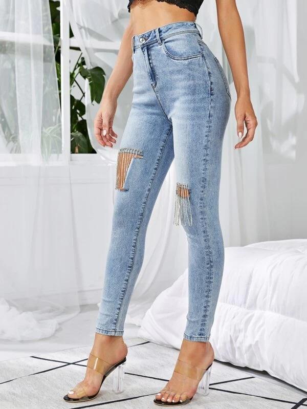 rhinestone fringe jeans