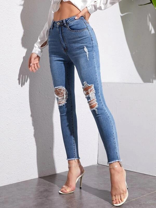 women's raw hem skinny jeans