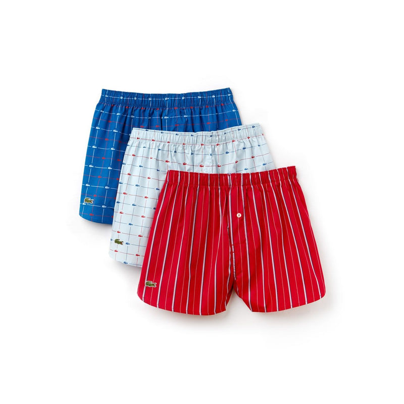 Lacoste Mens 3-Pack Authentic Print Woven Boxers