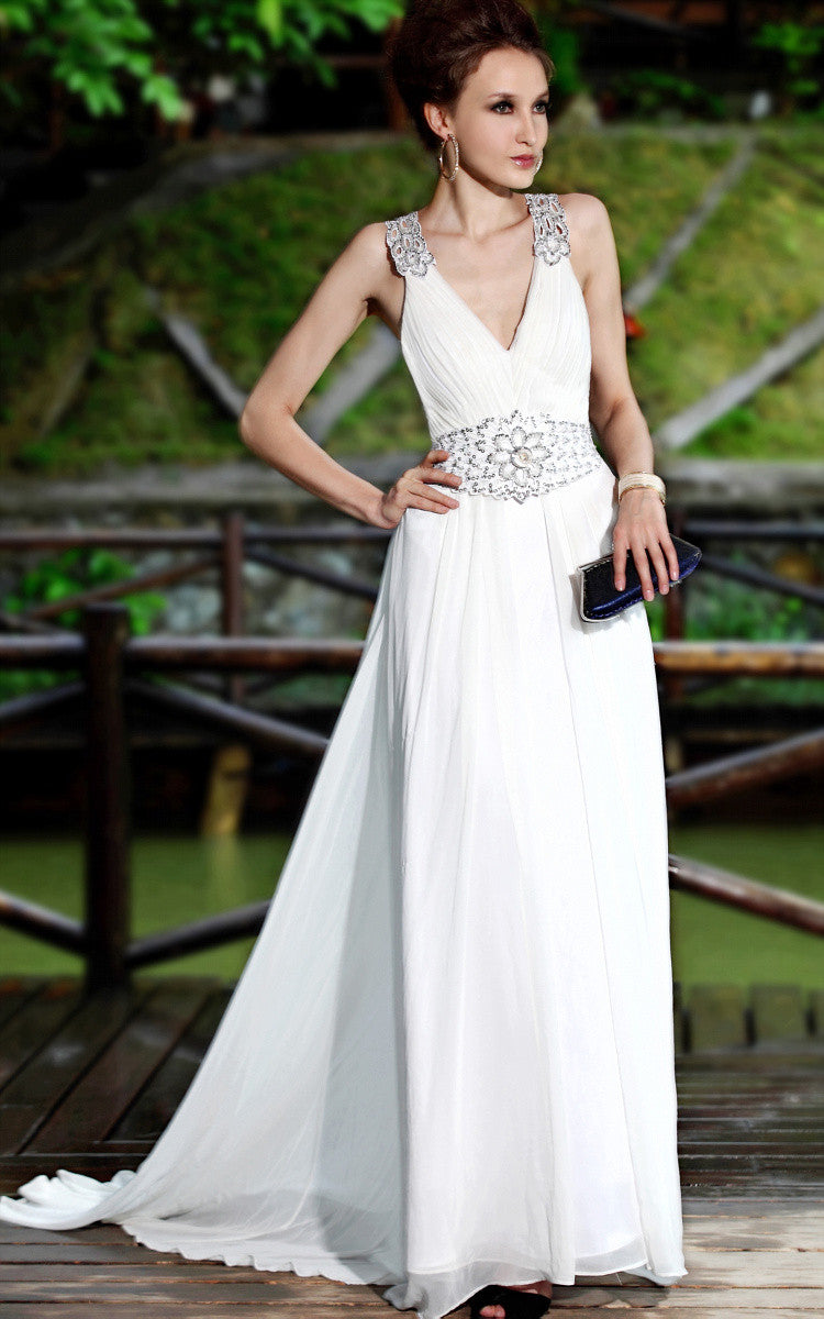 Ivory V Neck Wedding Dress With Crystal Embellishments 30355 Elliot Claire London 5319