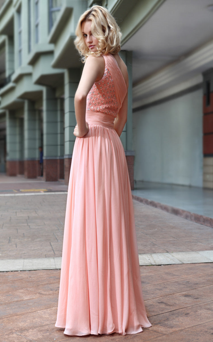 Peach Asymmetrical Embellished Prom Dress 30571 Elliot Claire London 