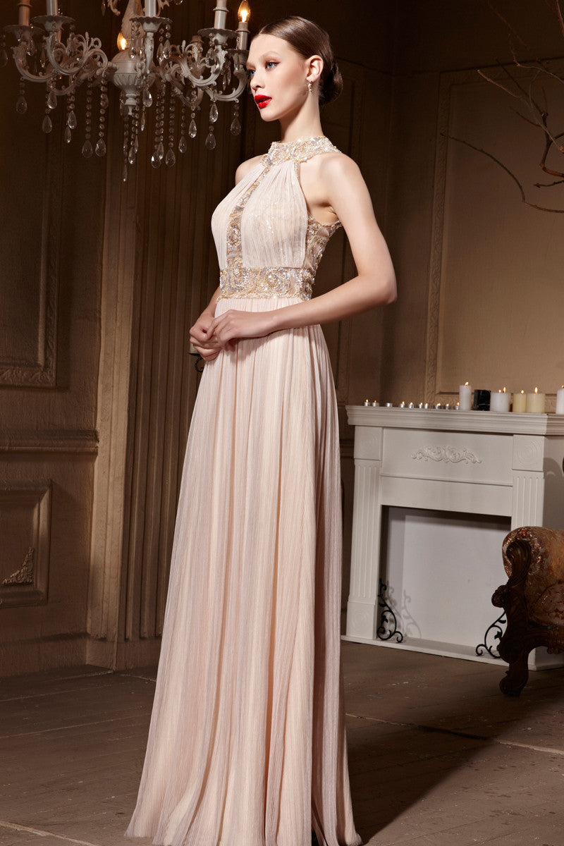 Cream Chiffon Halter Long Evening Dress 82012 Elliot Claire London