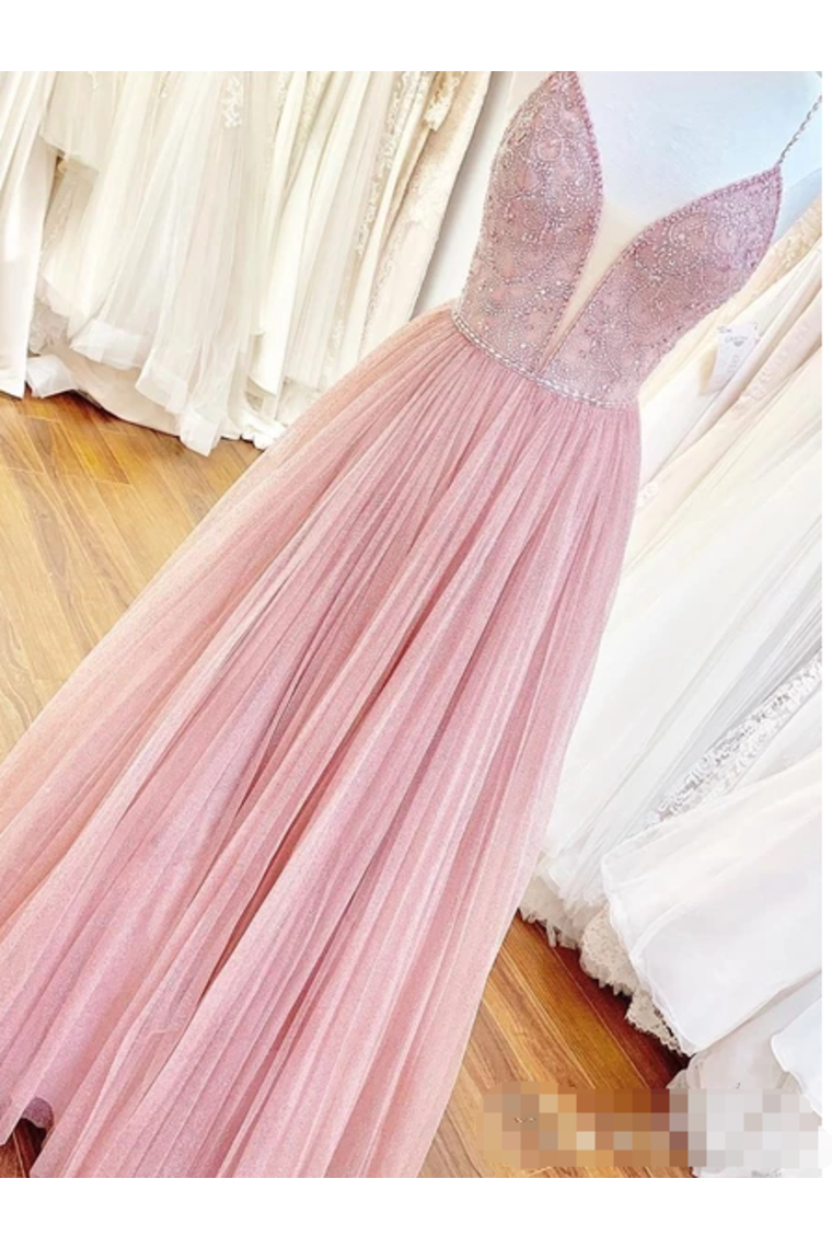 Buy Cheap Long Prom Dress With Beaded Bodice And Plunging Illusion V Neck Formal Srspz727pdg 