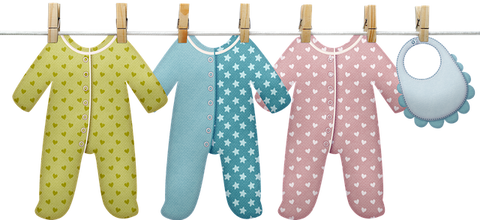 Clothing line with three sleepers and a bib drying