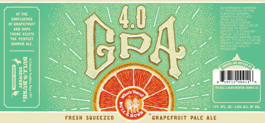 Image of beer label for 4.0 GPA, by Bull & Bush Brewery of Glendale, CO