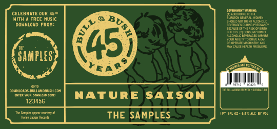 Image of the beer label for 45th Anniversary Maple Saison, by Bull & Bush Brewery of Glendale, CO
