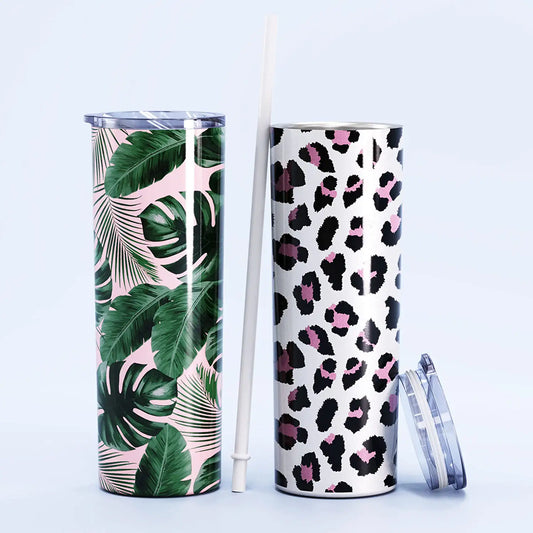 20 oz Skinny Leopard Steel Tumbler with Lid and Straw