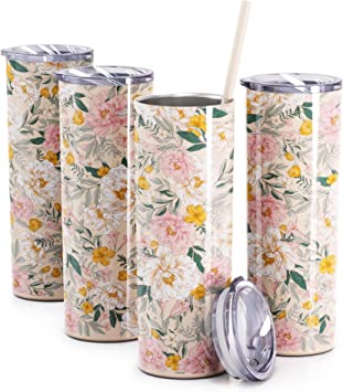20 oz Skinny Blush Floral Tumbler with Lid and Straw