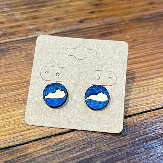 Blue Kentucky Wood Stud Earrings