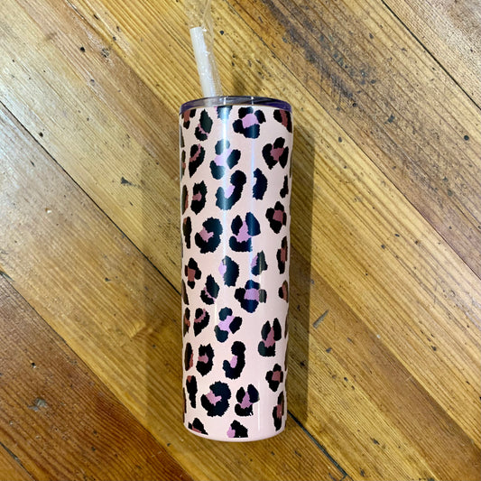 20 oz Skinny Blush Leopard Tumbler with Lid and Straw