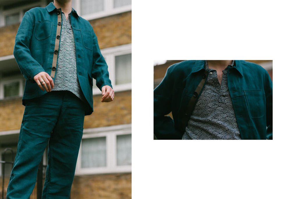 Teal Cowboy jacket and trousers by Oliver Spencer.