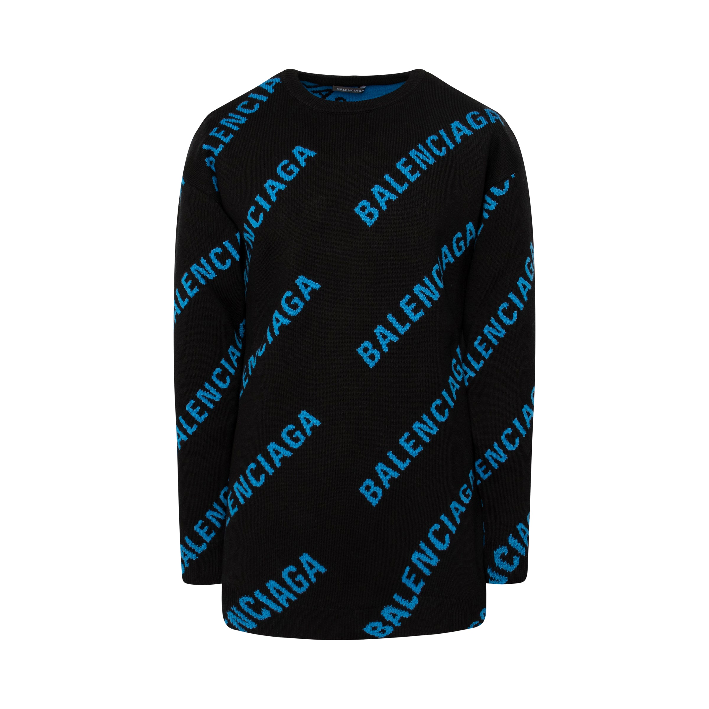 BALENCIAGA Allover Logo Knit Sweater in Black/Blue |