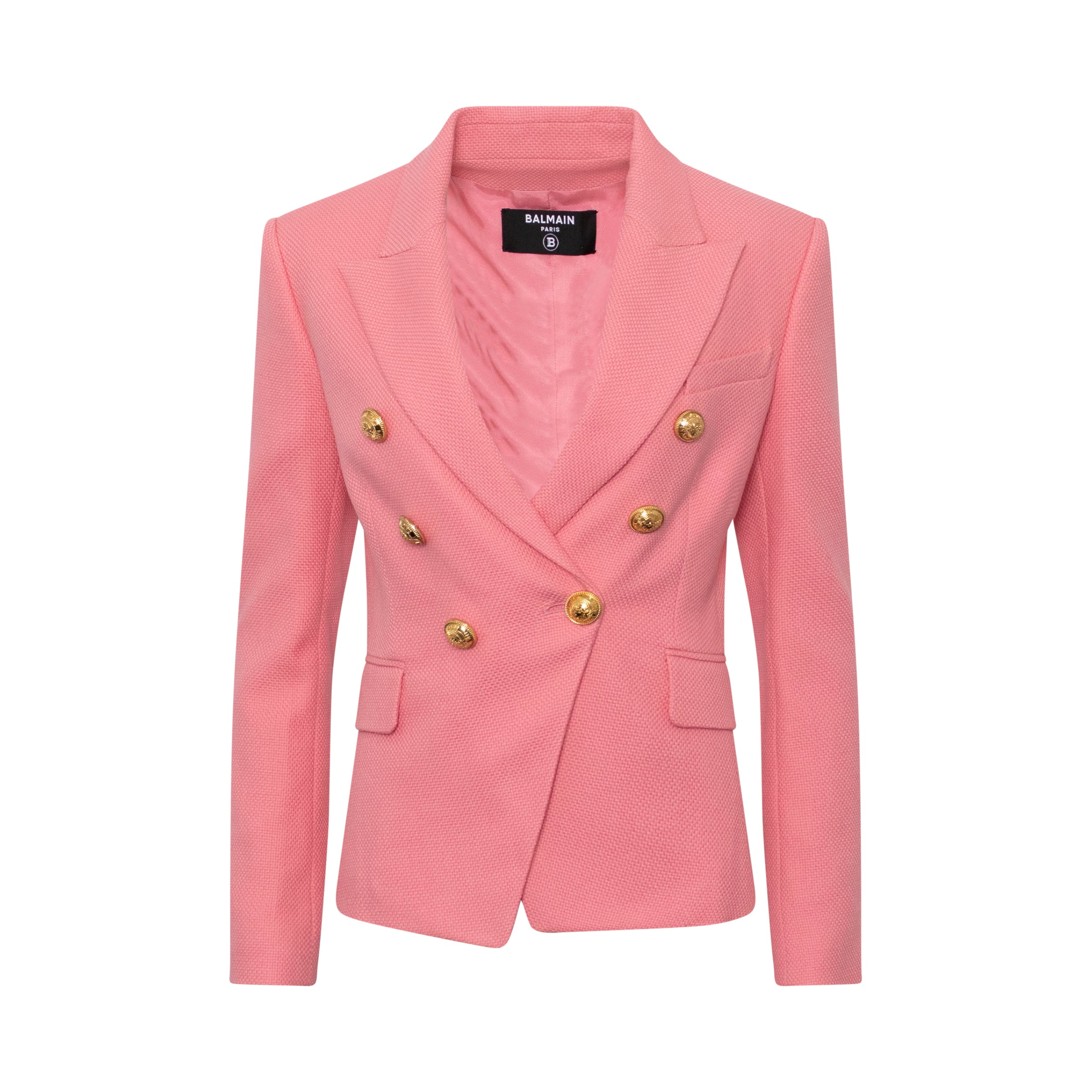 BALMAIN Double Breasted Cotton Pique Blazer in Rose |