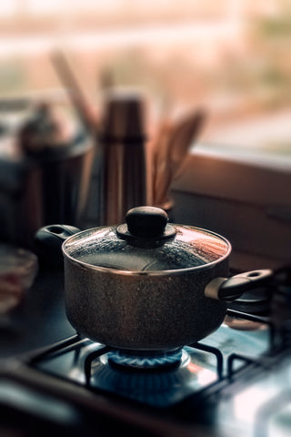 cooking broth in pan