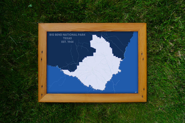 a map of Big Bend National Park, with a wooden frame