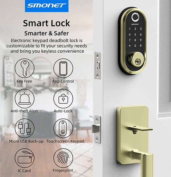 Backlight Touchscreen Digital Electronic Door Lock 4 in 1 Fingerprint/Password/Card/Key Anti-Theft Lock for Home Security Fingerprint Smart Door Lock 