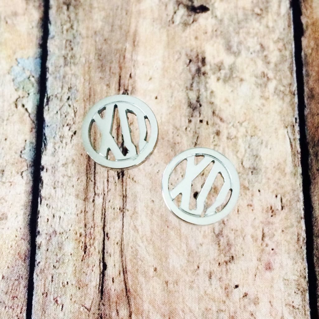 Chi Omega Monogram Style Stud Earrings (Silver)
