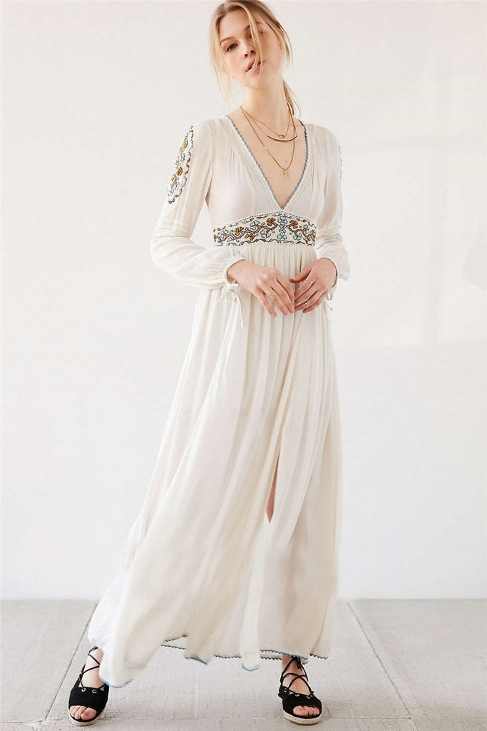 boho style white maxi dress