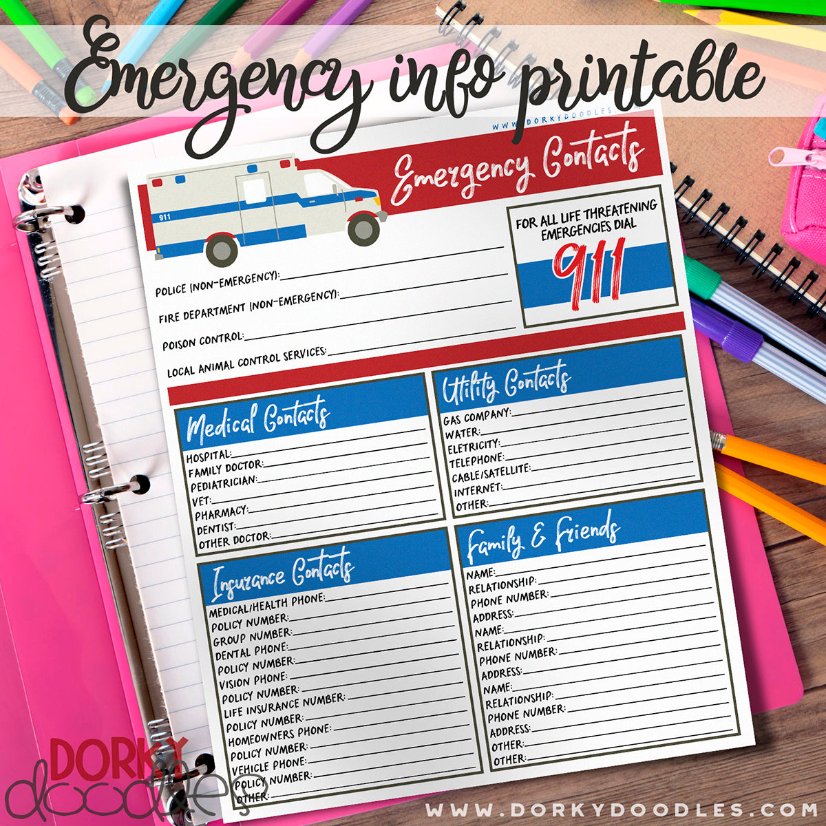 emergency info printable