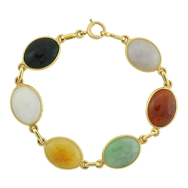 14kt Multi Colored Jade Link Bracelet 