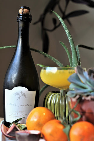 Passion Fruit Mimosa with Silver Swallow Luxury Kombucha