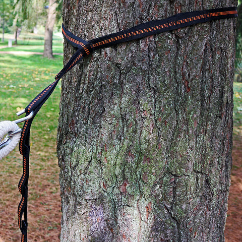 Hammock tree straps used to hang a hammock from a tree.