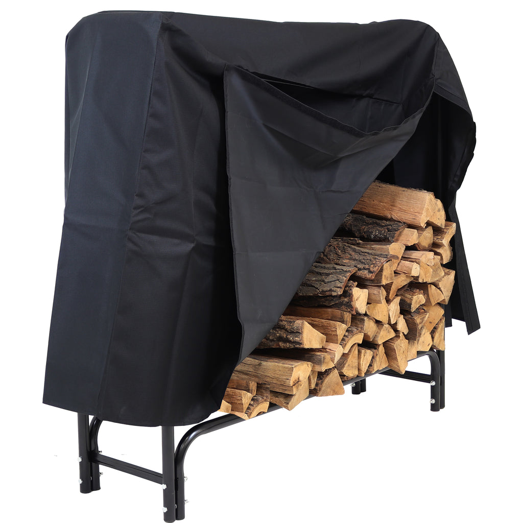 Sunnydaze 8-Foot Firewood Log Rack Cover ONLY Outdoor Waterproof Heavy Duty Wood Cover Black 