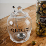 OLIVES GLASS JAR WITH SLOTTED SPOON