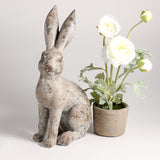 DISTRESSED GRAY RESIN BUNNY