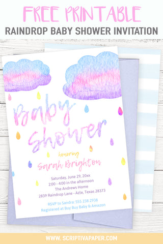 Free printable raindrop baby shower invitation template