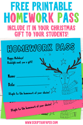 free printable homework pass christmas gift to students