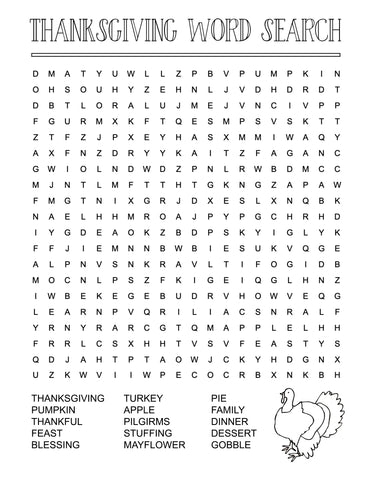 Thanksgiving word search for kids free printable