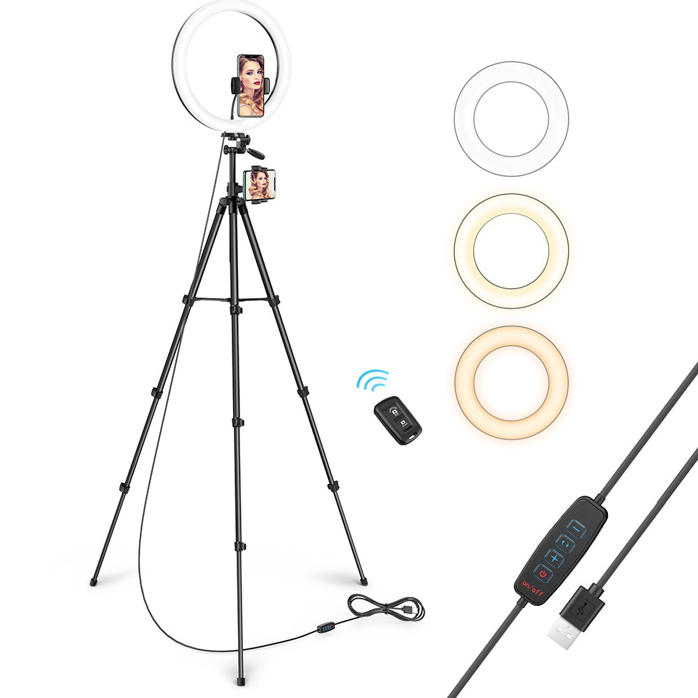 Ring Light, 12" Selfie Ring Light with 3 Color Modes ,10 61“ Extendable Tripod Stand, 2 Phone Holders | Taotronics
