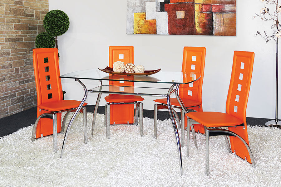 red orange dining chairs